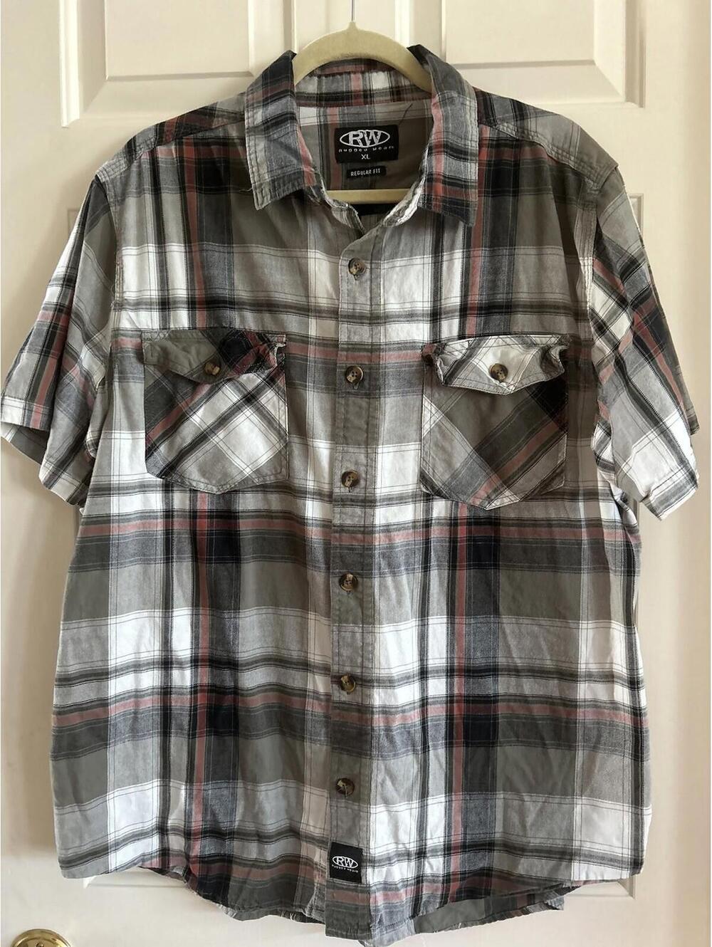 Rugged Wear Multi-Pocket Gusset Shirt Mens XL Plaid Short Sleeve